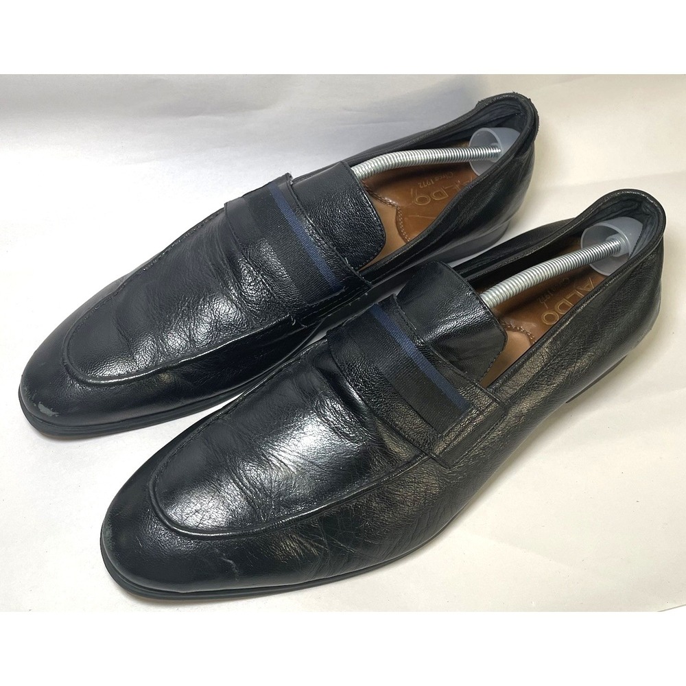 Aldo Men's Black Leather Square Toe Loafer Dress Shoe Slip On Size 12
